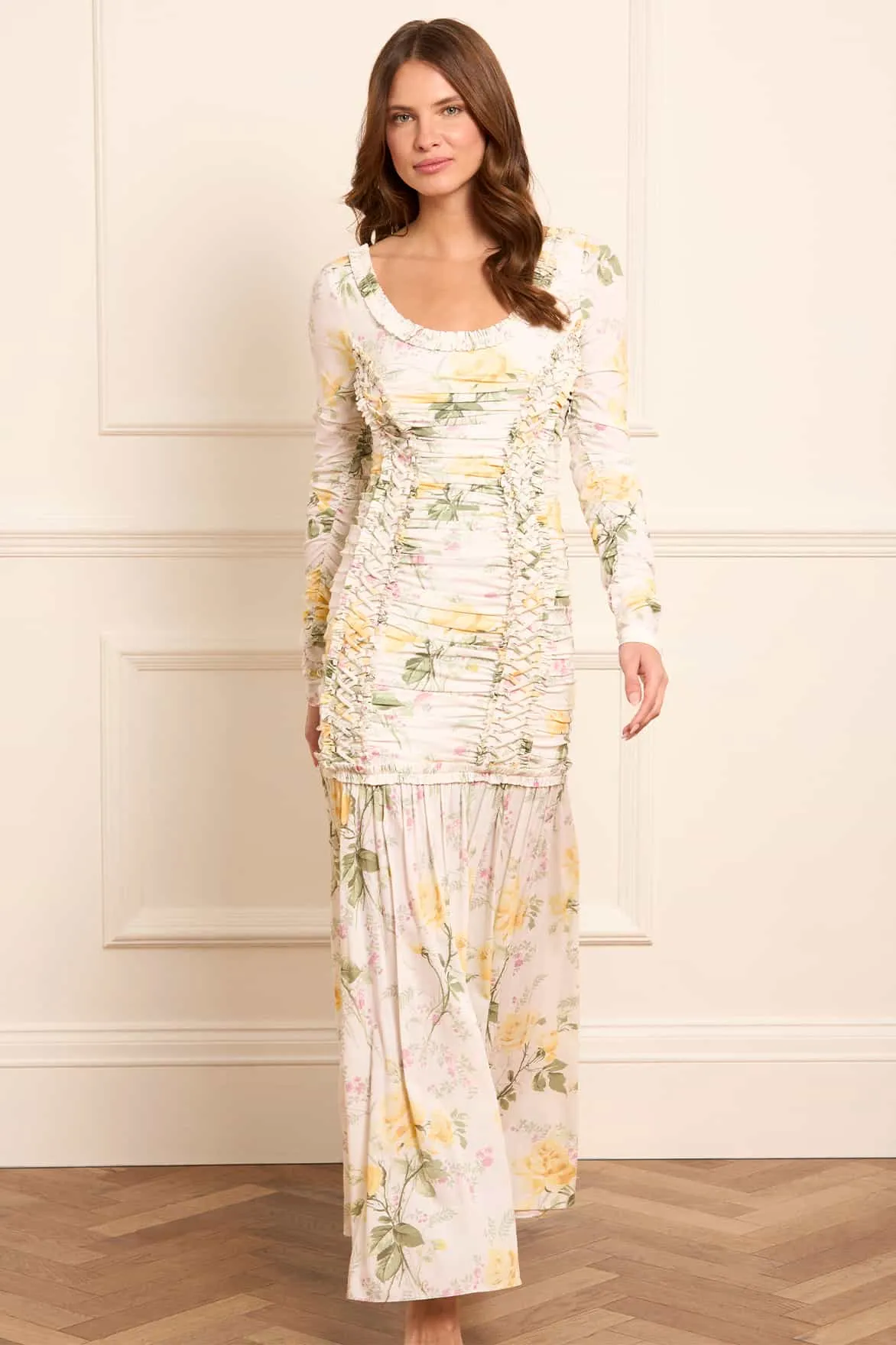 Rose Crepe Long Sleeve Gown