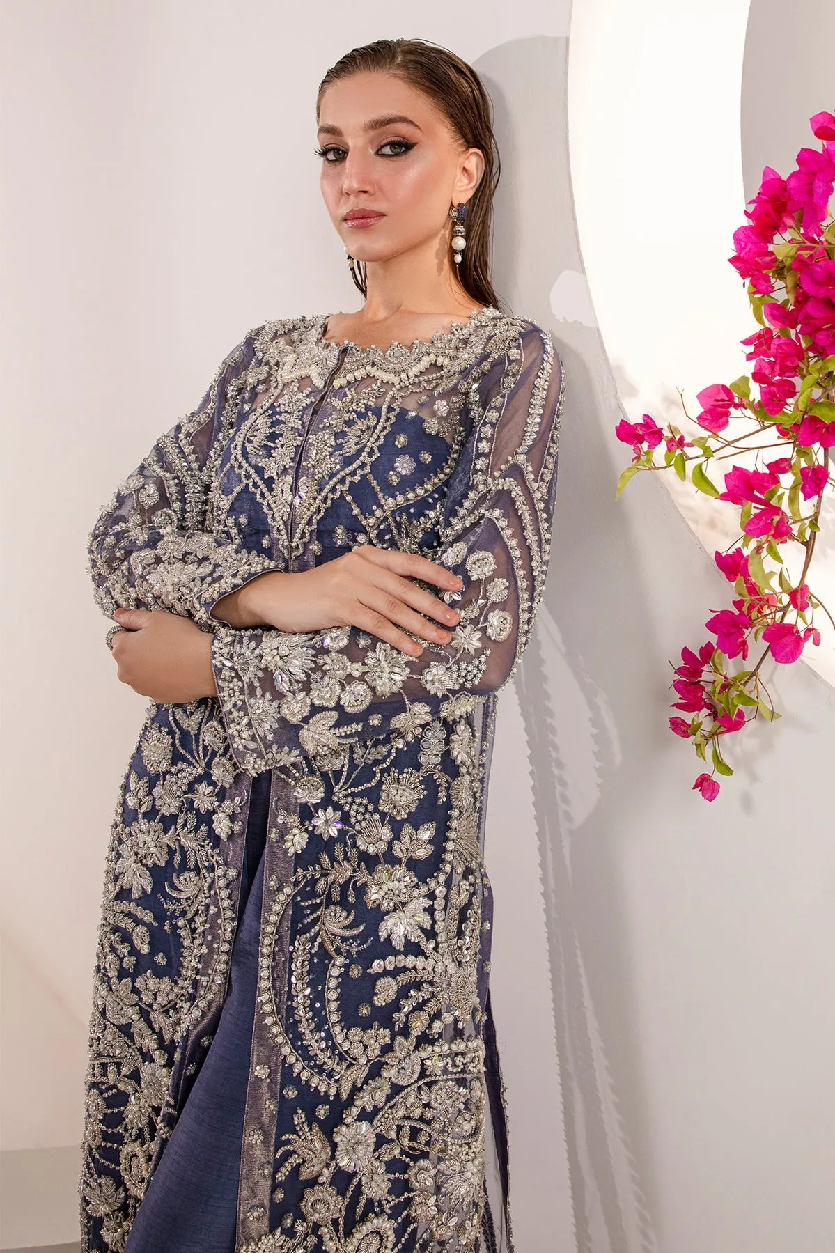 Royal Blue Heavily Embellished Pakistani Wedding Wear Kameez Sharara