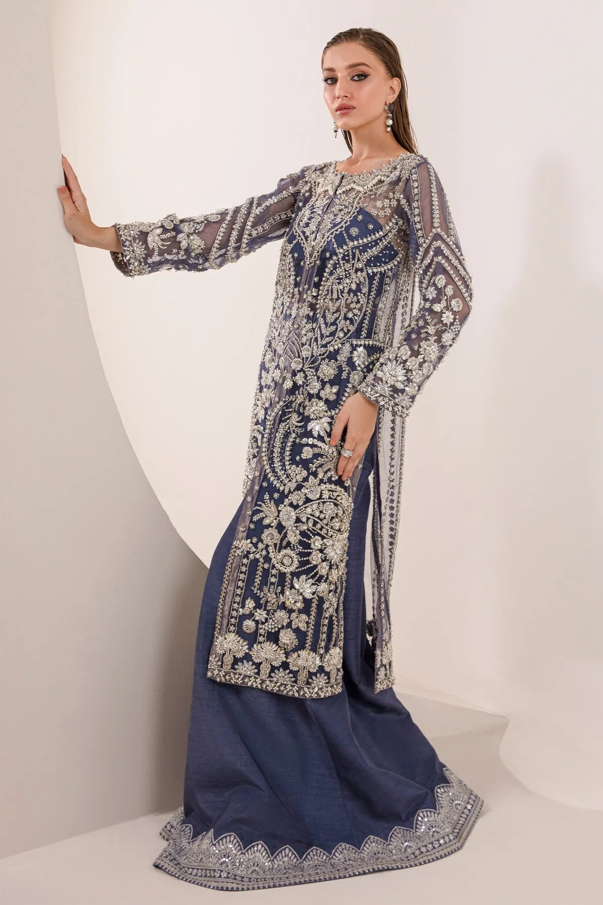 Royal Blue Heavily Embellished Pakistani Wedding Wear Kameez Sharara