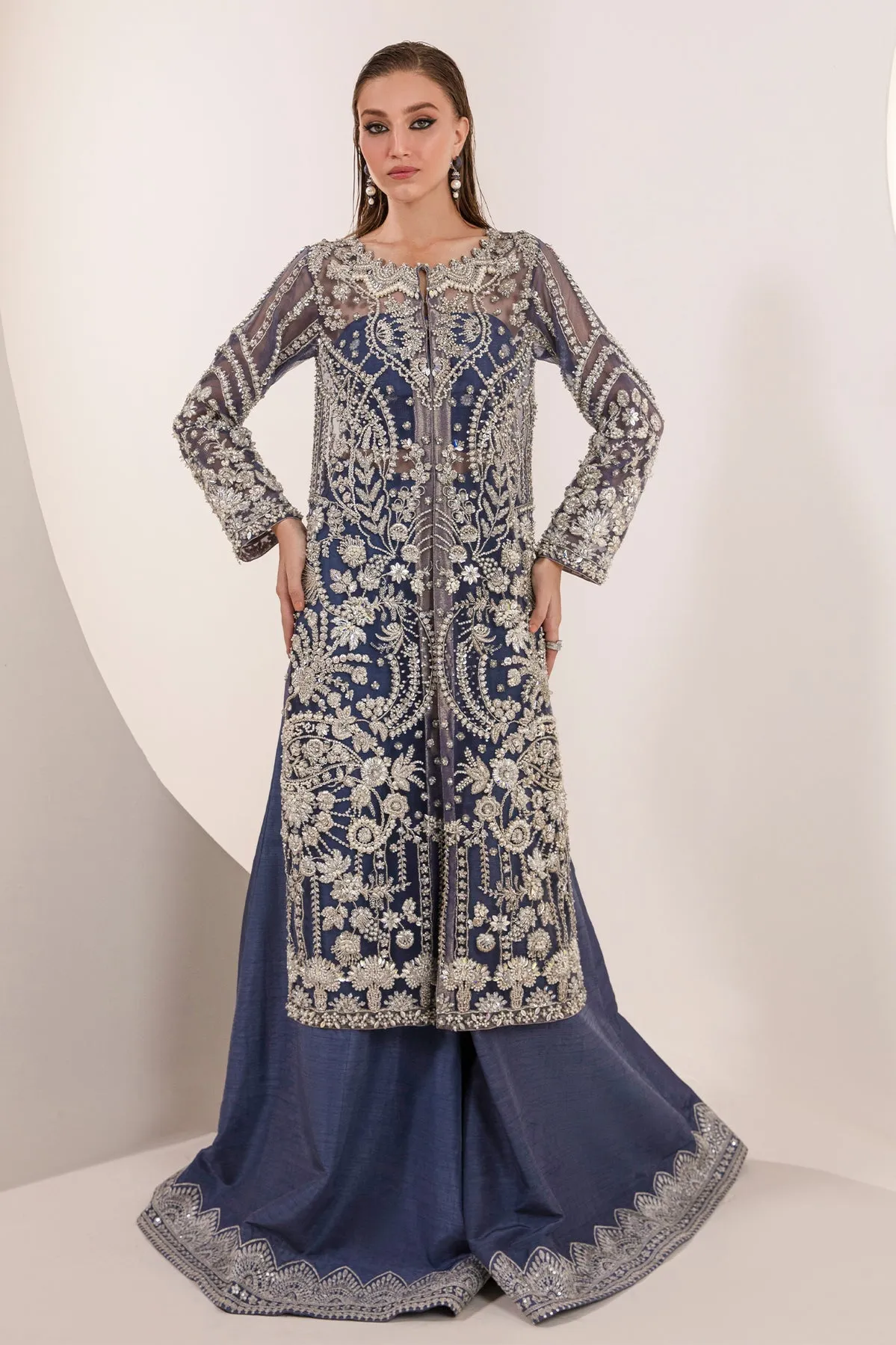 Royal Blue Heavily Embellished Pakistani Wedding Wear Kameez Sharara