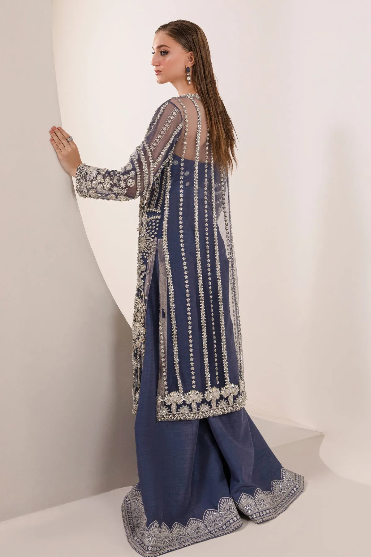 Royal Blue Heavily Embellished Pakistani Wedding Wear Kameez Sharara
