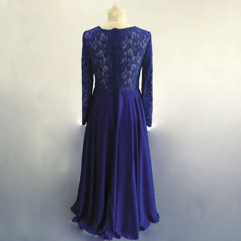 royal blue lace prom dresses long sleeve a line cheap elegant simple prom gown formal dresses