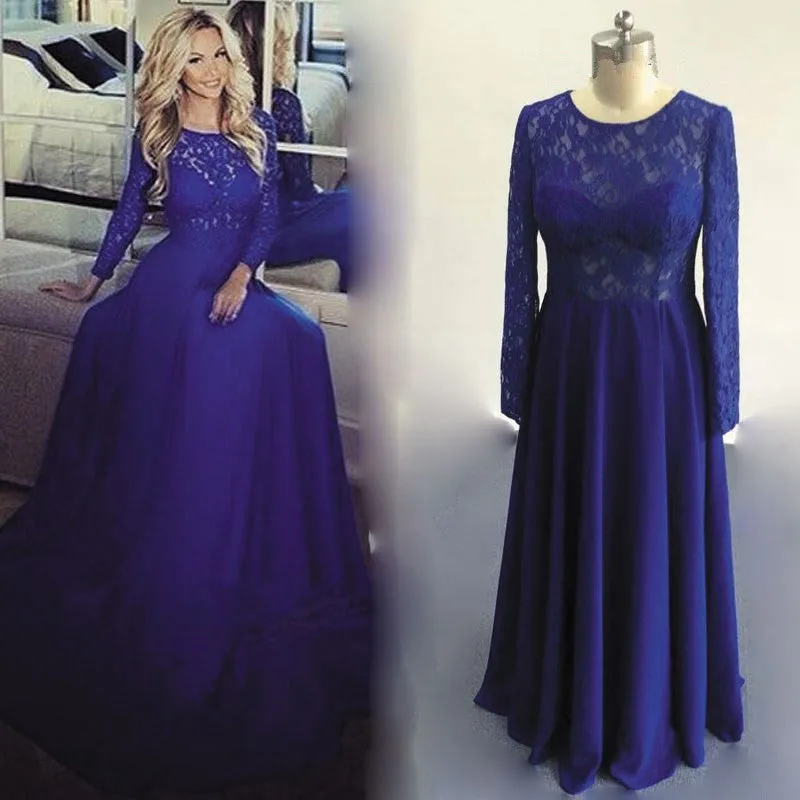 royal blue lace prom dresses long sleeve a line cheap elegant simple prom gown formal dresses