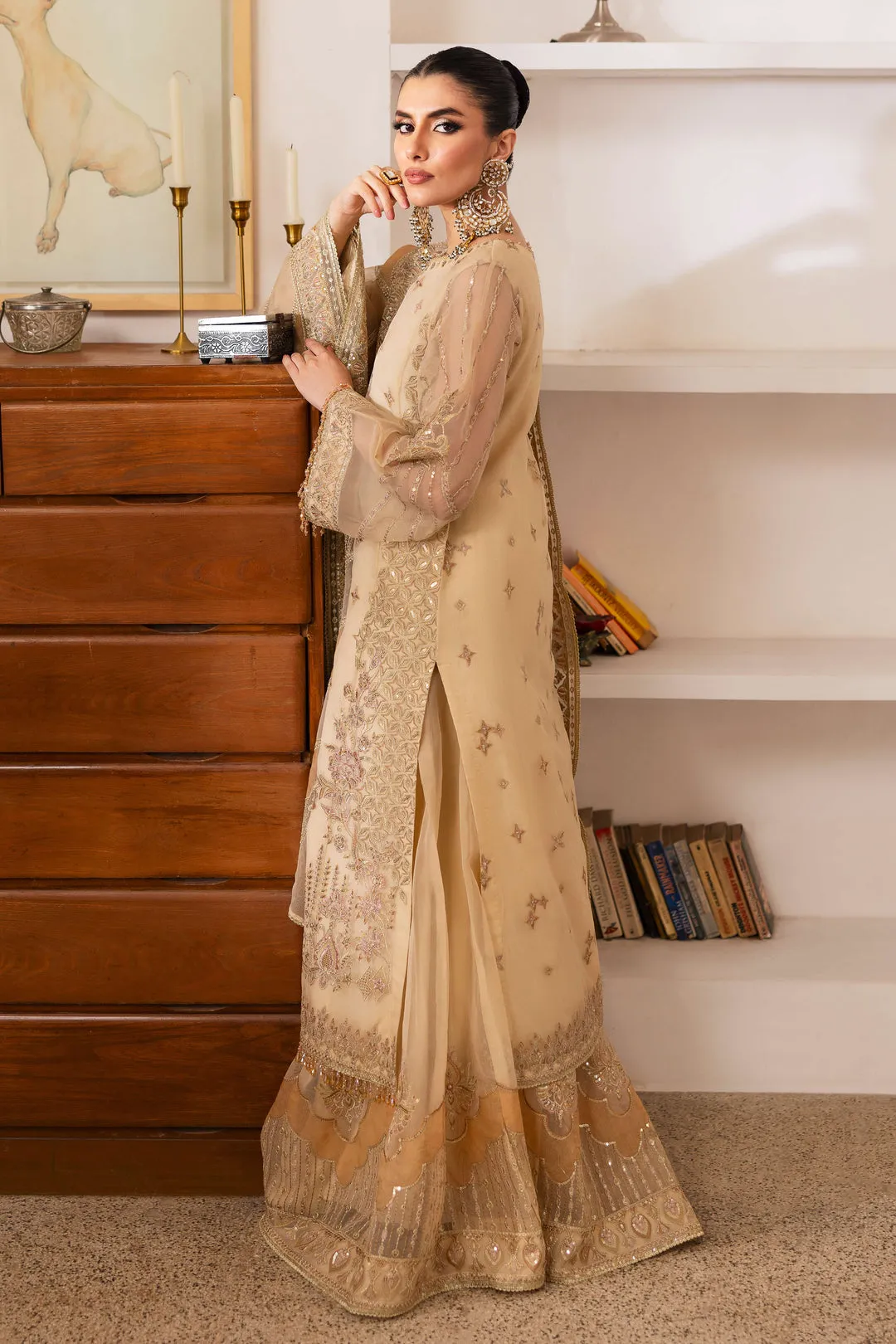Royal Porcelain Skin Embroidered Pakistani Wedding Dress Sharara Kameez
