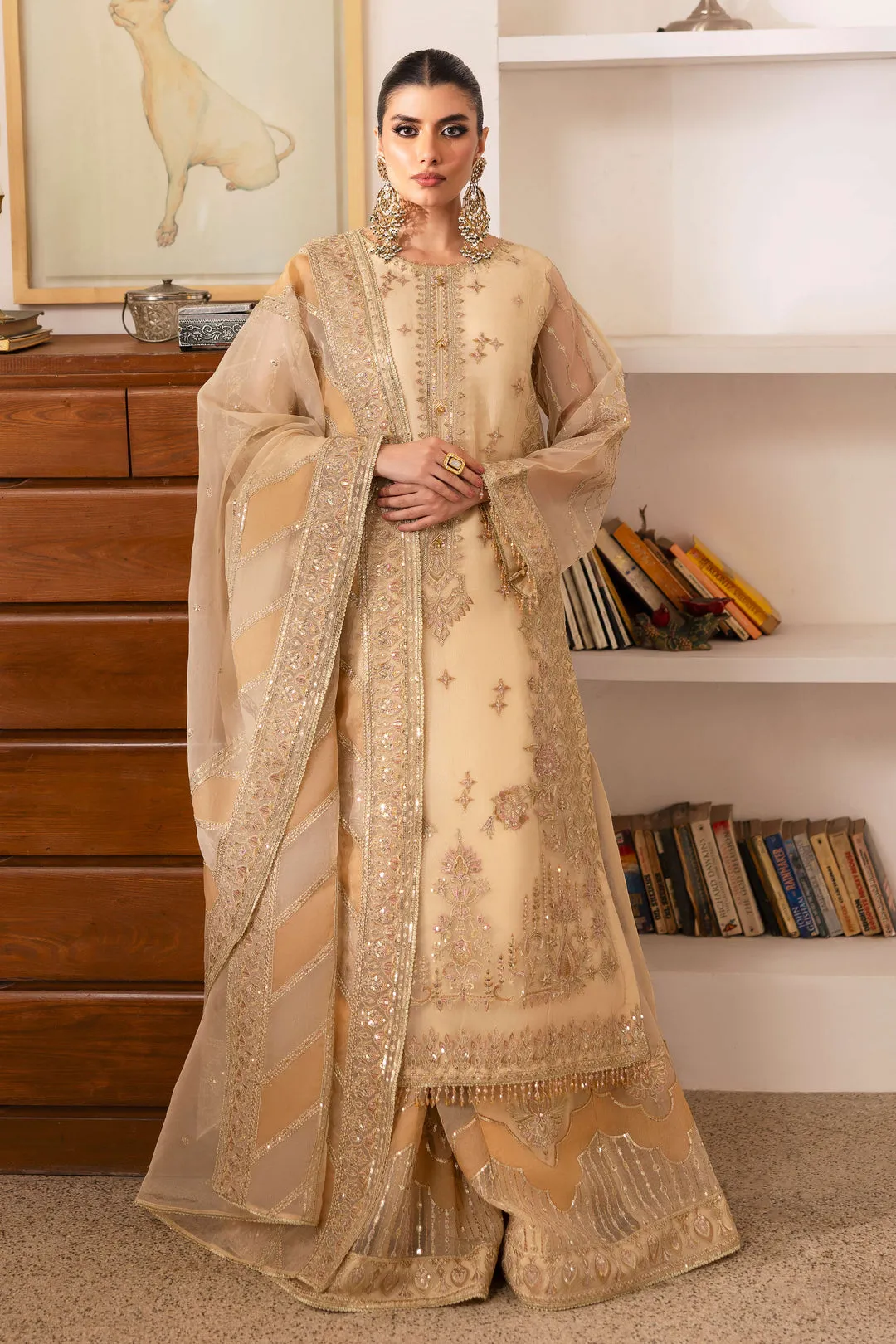 Royal Porcelain Skin Embroidered Pakistani Wedding Dress Sharara Kameez