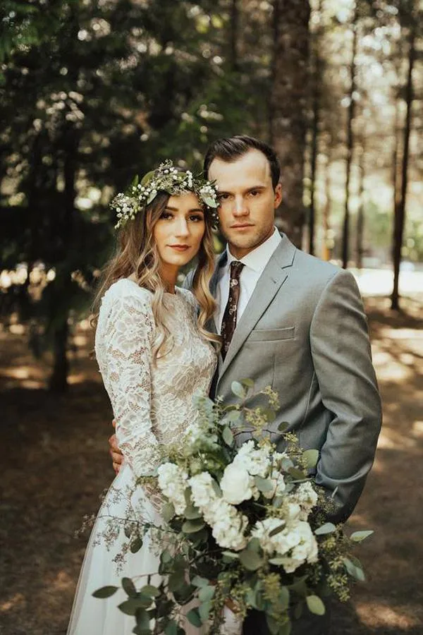 Roycebridal Beautiful A-line Tulle Lace Long Sleeves Wedding Dresses, Bridal Gowns, MW590