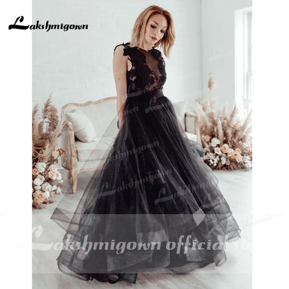 Roycebridal Gothic Black Wedding Dress 2021 Ruffle Ball Gown Bride Dress Backless Robe de Mariage Dresses for women Lakshmigown