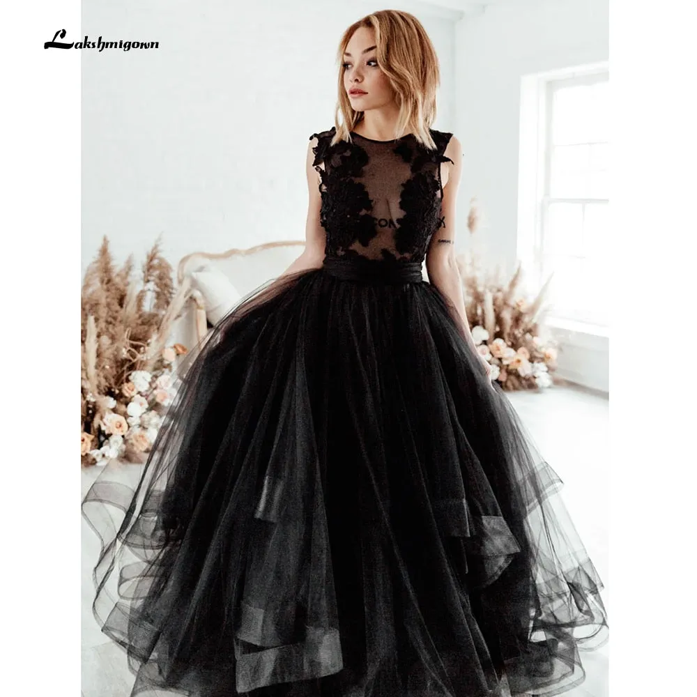 Roycebridal Gothic Black Wedding Dress 2021 Ruffle Ball Gown Bride Dress Backless Robe de Mariage Dresses for women Lakshmigown