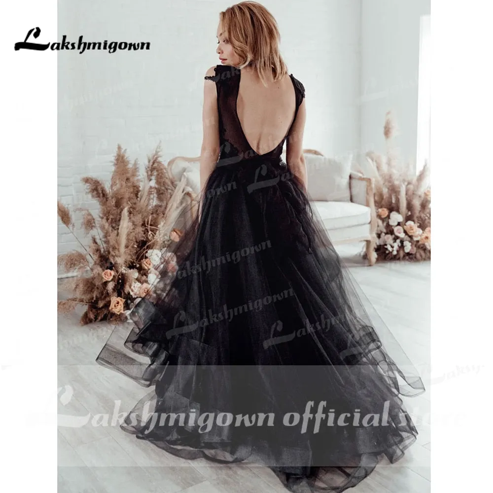 Roycebridal Gothic Black Wedding Dress 2021 Ruffle Ball Gown Bride Dress Backless Robe de Mariage Dresses for women Lakshmigown