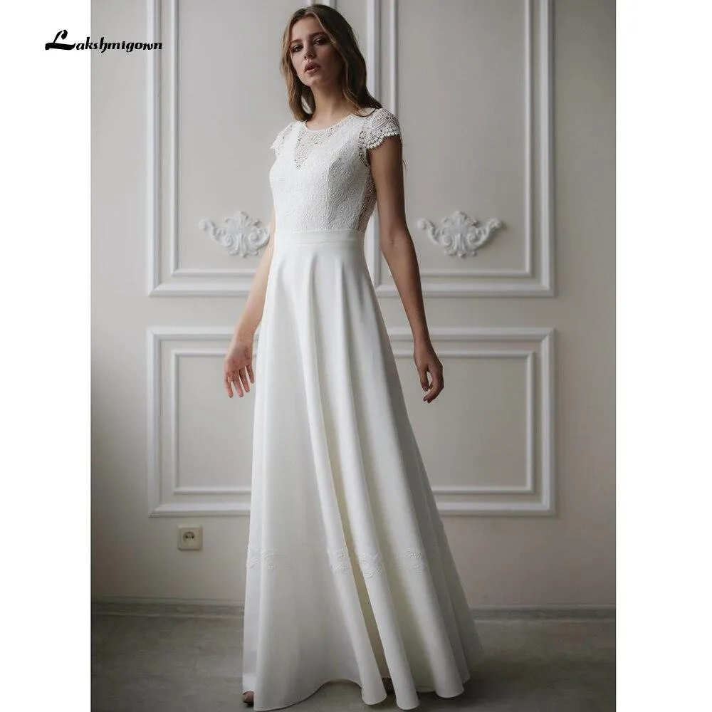 Roycebridal Lace O Neck Simple Floor Length Wedding Dresses