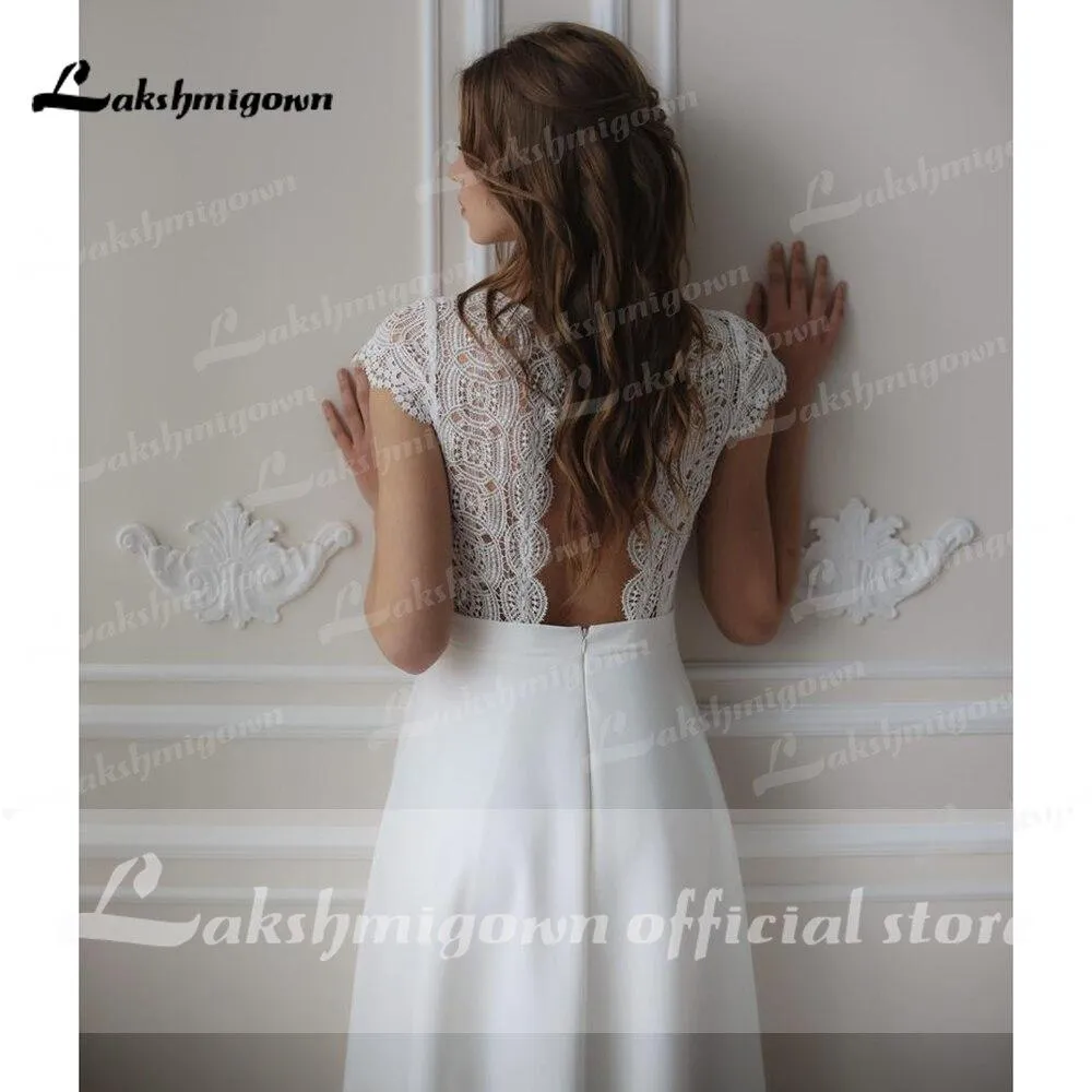 Roycebridal Lace O Neck Simple Floor Length Wedding Dresses