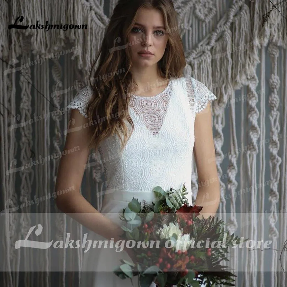 Roycebridal Lace O Neck Simple Floor Length Wedding Dresses