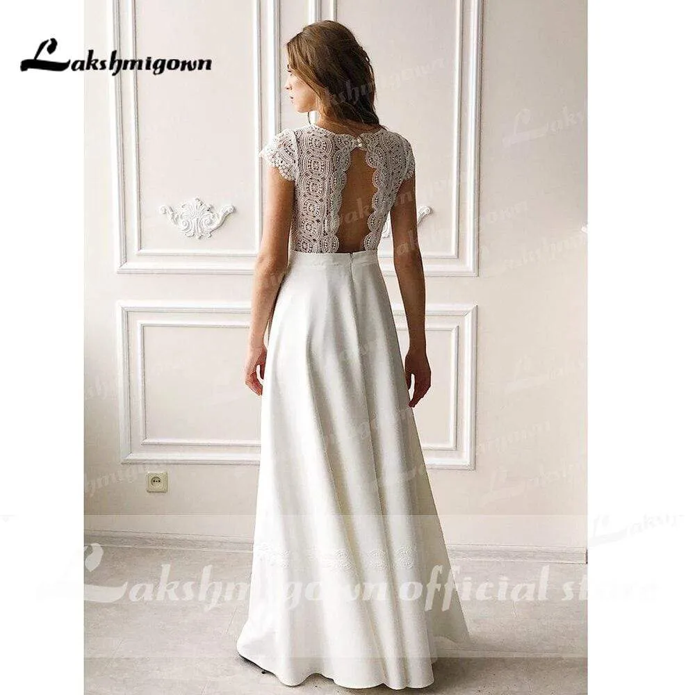 Roycebridal Lace O Neck Simple Floor Length Wedding Dresses