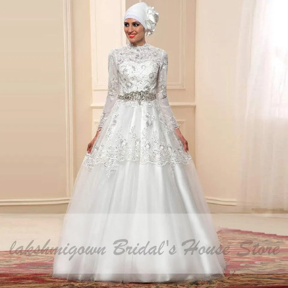 Roycebridal Long Sleeve Wedding Dress Glitter Lace Dubai Bridal Dresses