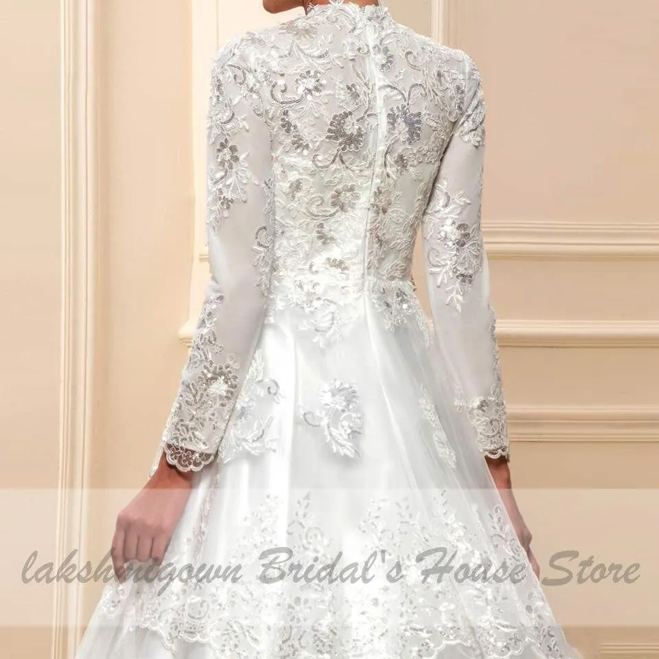 Roycebridal Long Sleeve Wedding Dress Glitter Lace Dubai Bridal Dresses