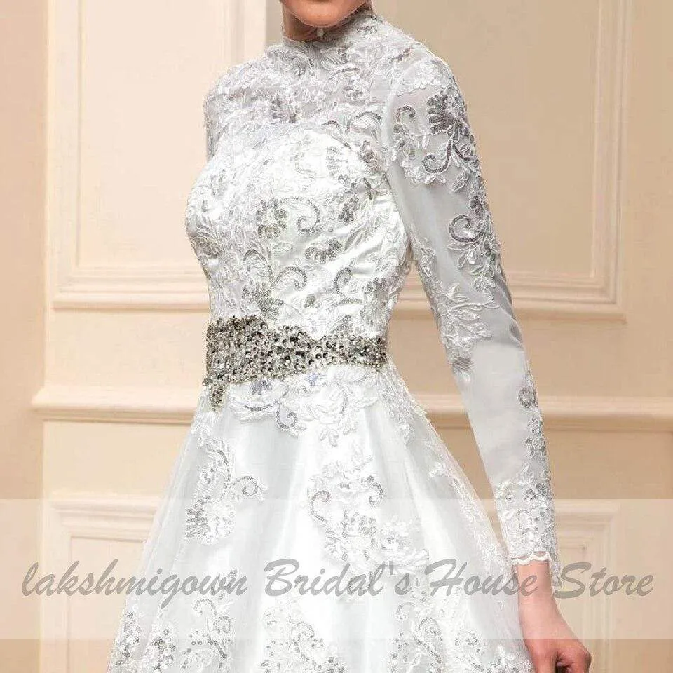 Roycebridal Long Sleeve Wedding Dress Glitter Lace Dubai Bridal Dresses