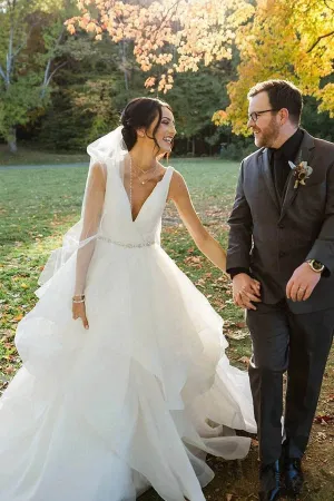 Roycebridal Organza V-neck Ball Gown Wedding Dress With Ruffles Beading Bridal Gown,MW459
