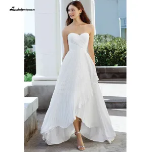 Roycebridal Short Front Long Back Sweetheart Pleats Off Shoulder Wedding Dress With Back Buttons abito da sposa corto davanti lakshmigown