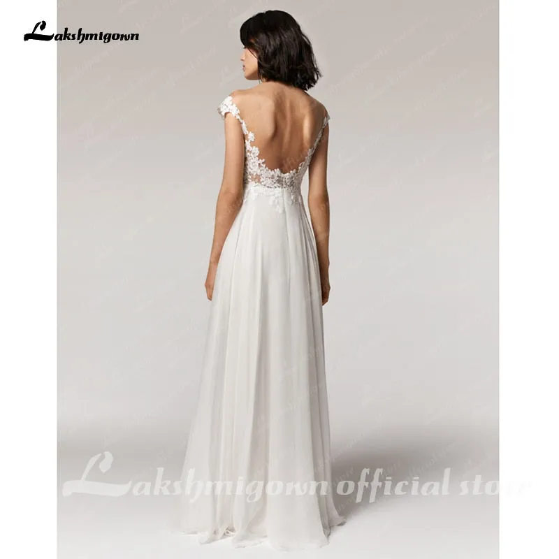 Roycebridal Simple Beach Wedding Dress cap sleeves  Robe Longue Femme  Sexy Bohemian Bridal Dress Backless
