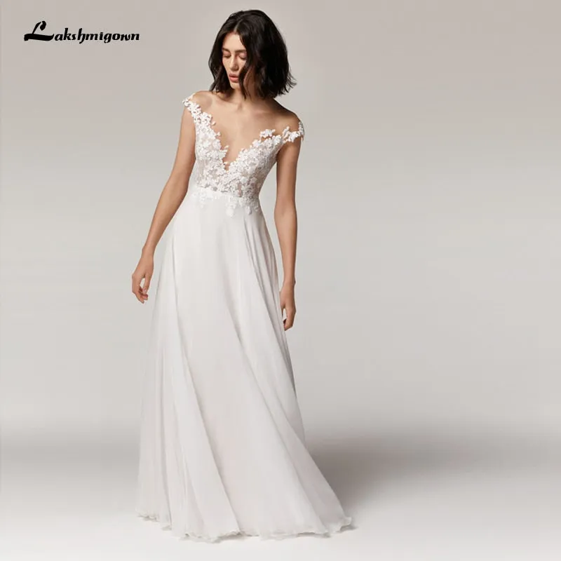 Roycebridal Simple Beach Wedding Dress cap sleeves  Robe Longue Femme  Sexy Bohemian Bridal Dress Backless