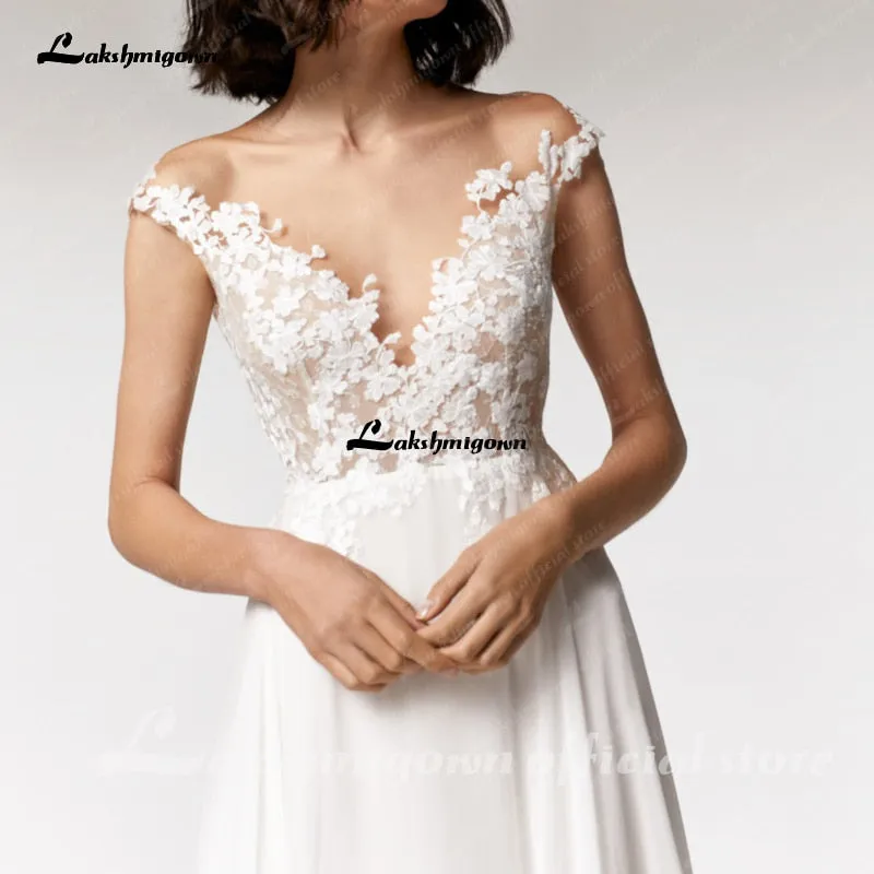 Roycebridal Simple Beach Wedding Dress cap sleeves  Robe Longue Femme  Sexy Bohemian Bridal Dress Backless