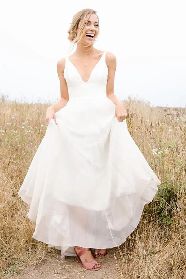 Roycebridal Simple Chiffon A-line Sleeveless Beach Wedding Dresses, Bridal Gown, MW817