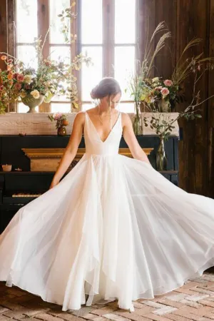 Roycebridal Simple Chiffon A-line Sleeveless Beach Wedding Dresses, Bridal Gown, MW817