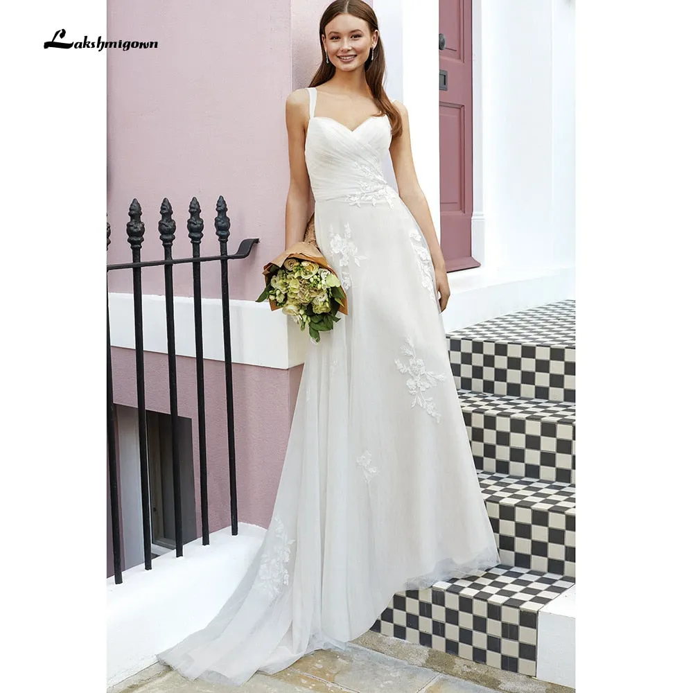 Roycebridal vestido noiva  Pleats Lace Spaghetti Straps Off the Shoulder Boho Wedding Dresses Backless Elegant trajes de novias largos