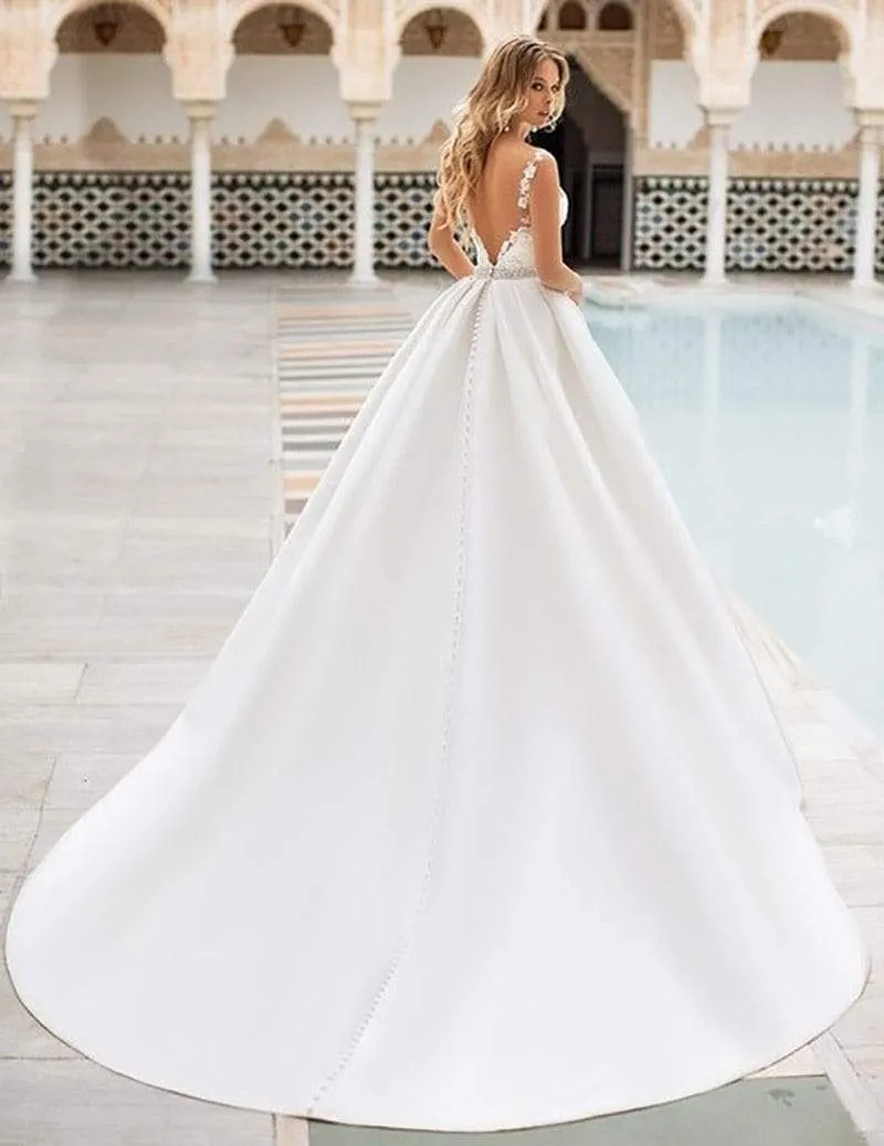 Roycebridal Wedding Dress Lace Appliques Satin Bridal Dress