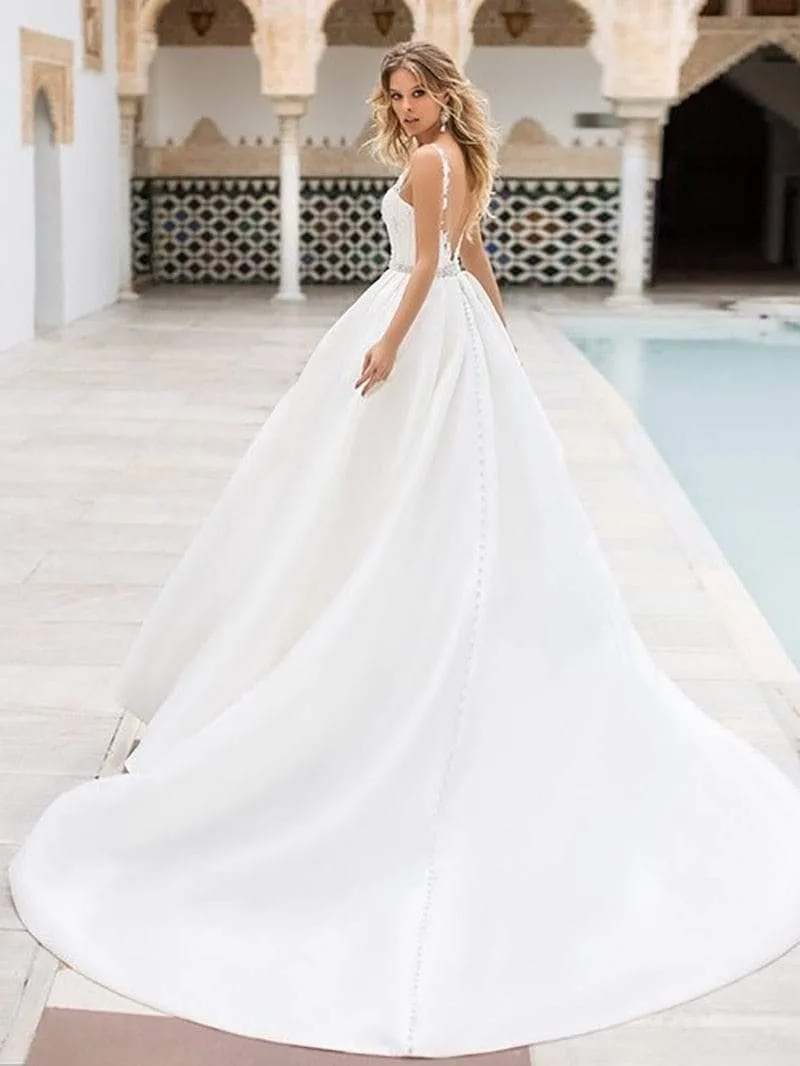 Roycebridal Wedding Dress Lace Appliques Satin Bridal Dress