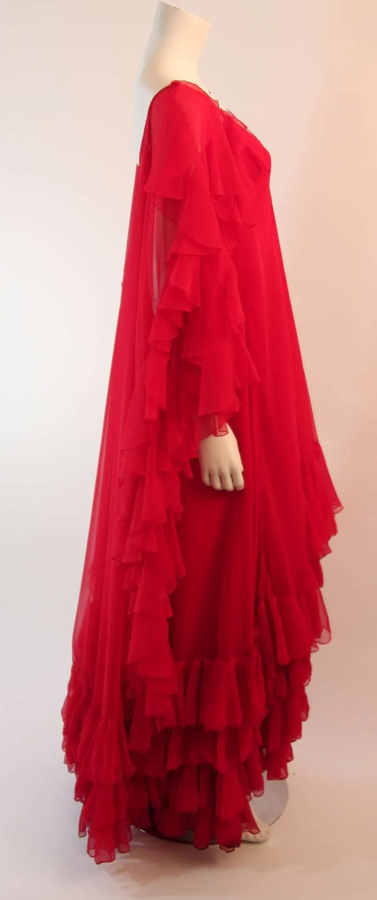 RUBEN PANIS Red Chiffon Ruffle Gown