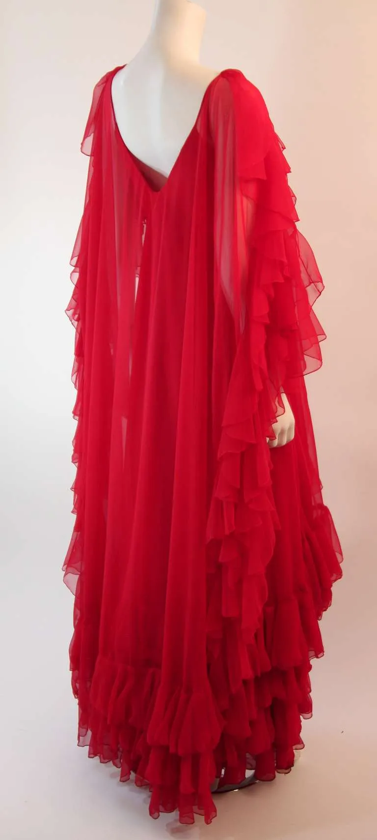 RUBEN PANIS Red Chiffon Ruffle Gown