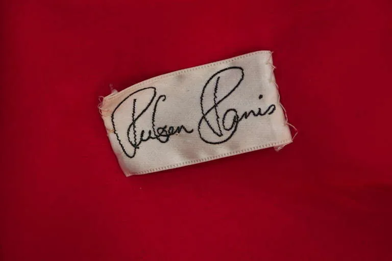 RUBEN PANIS Red Chiffon Ruffle Gown