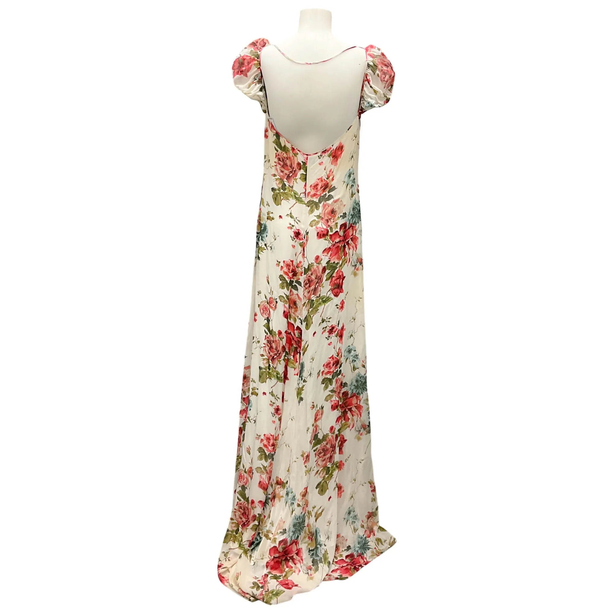 Saint Laurent Ivory Multi Runway 2016 Rose Anglaise Shell Rose Silk Maxi Dress