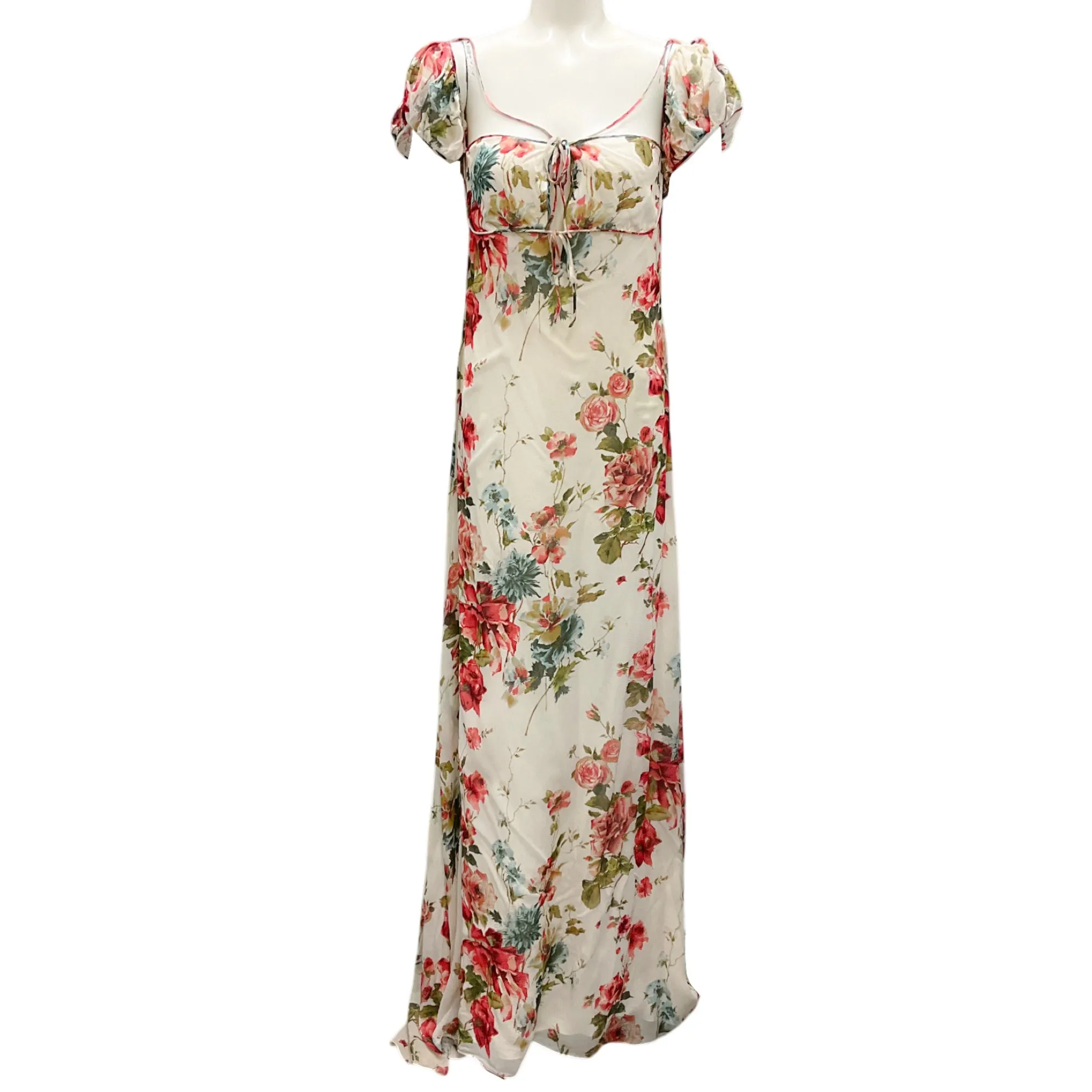Saint Laurent Ivory Multi Runway 2016 Rose Anglaise Shell Rose Silk Maxi Dress