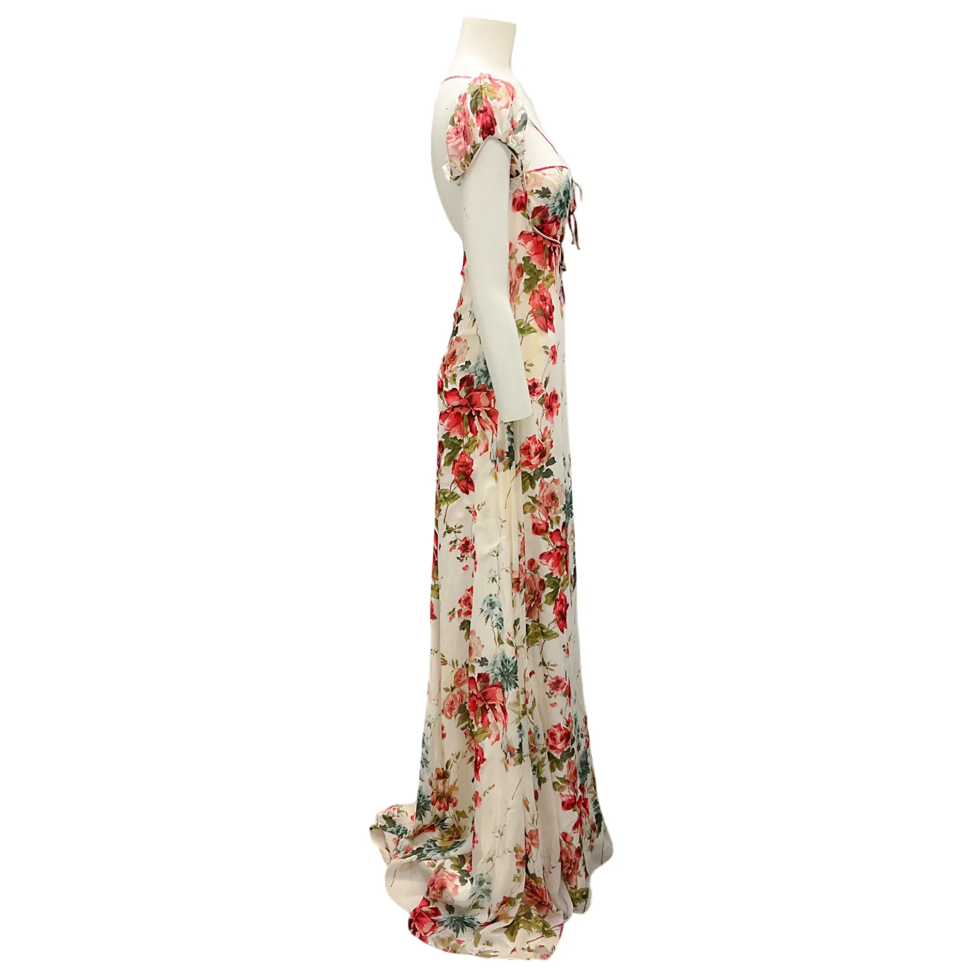 Saint Laurent Ivory Multi Runway 2016 Rose Anglaise Shell Rose Silk Maxi Dress
