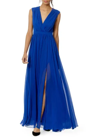 Sapphire Chiffon Long Evening Dress with Slit Side