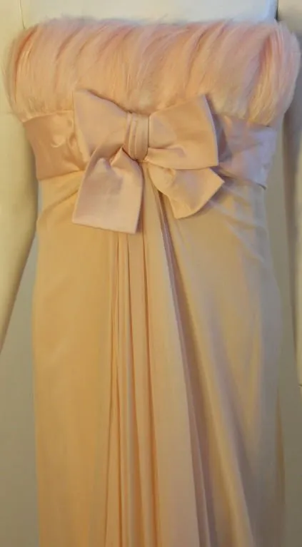SARMI Circa 1960s Blush Pink Chiffon Gown, Feathers at Bust