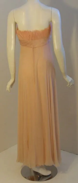 SARMI Circa 1960s Blush Pink Chiffon Gown, Feathers at Bust