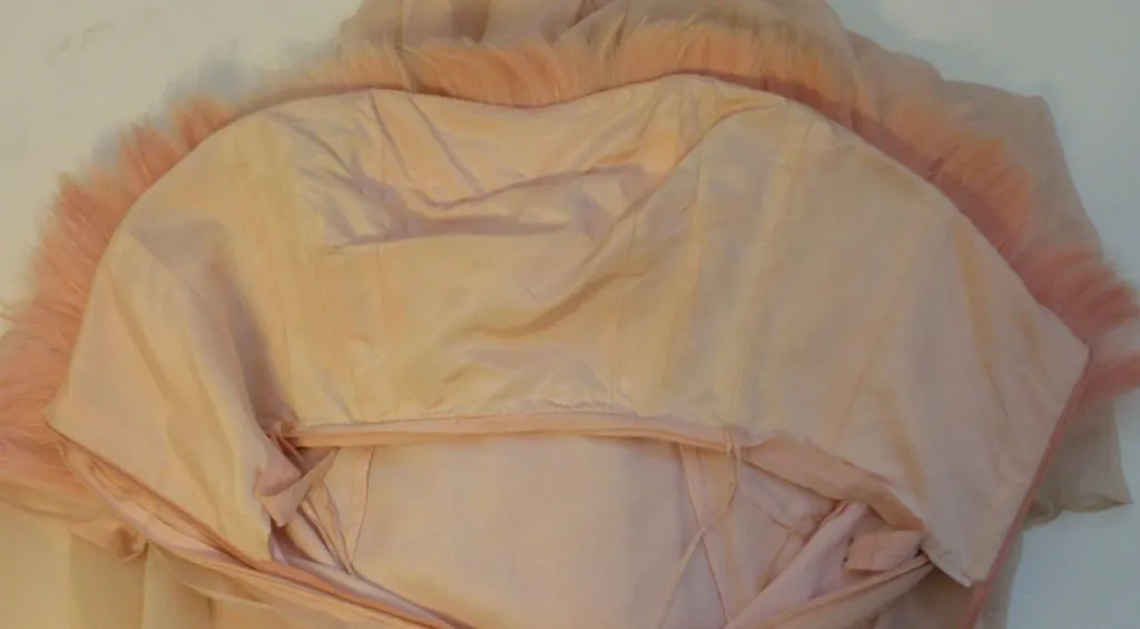 SARMI Circa 1960s Blush Pink Chiffon Gown, Feathers at Bust