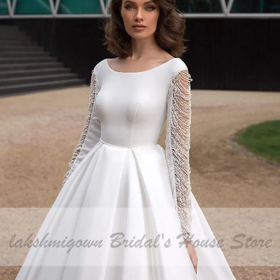 Satin Dress Long Sleeve Wedding Gowns