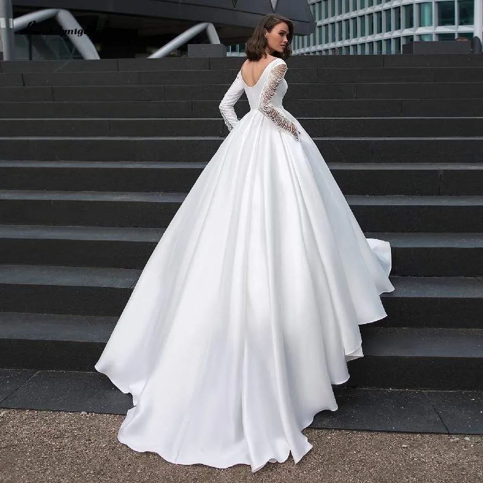 Satin Dress Long Sleeve Wedding Gowns
