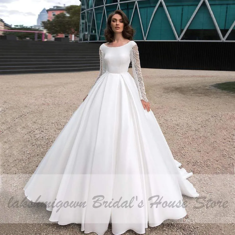 Satin Dress Long Sleeve Wedding Gowns