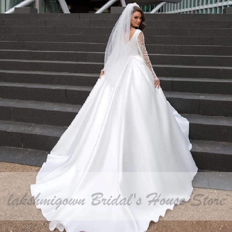 Satin Dress Long Sleeve Wedding Gowns