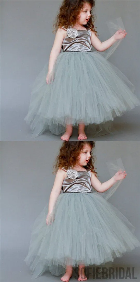 Satin Top Strap Tulle Flower Girl Dresses, Cute Little Girl Birthday Dresses, Free Custom Dresses,  FG038