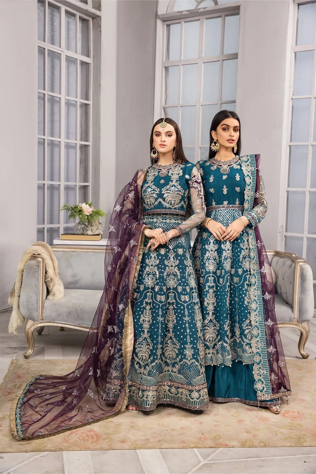 Sea Green Heavily Embellished Pakistani Maxi Style Wedding Dress