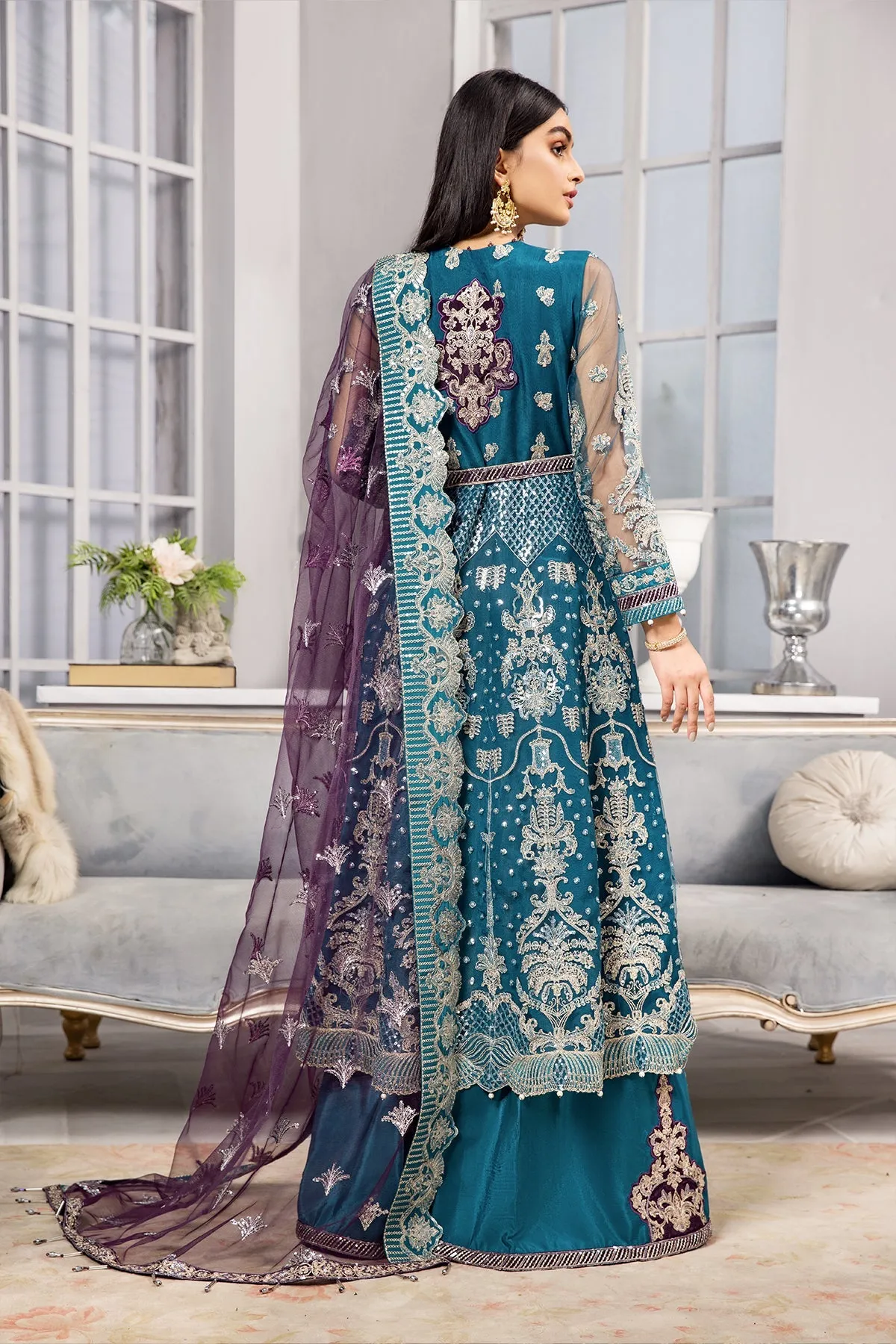 Sea Green Heavily Embellished Pakistani Maxi Style Wedding Dress