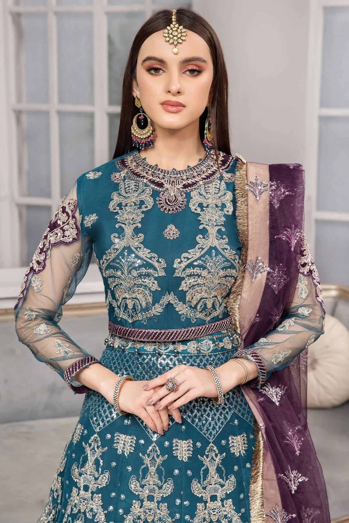Sea Green Heavily Embellished Pakistani Maxi Style Wedding Dress