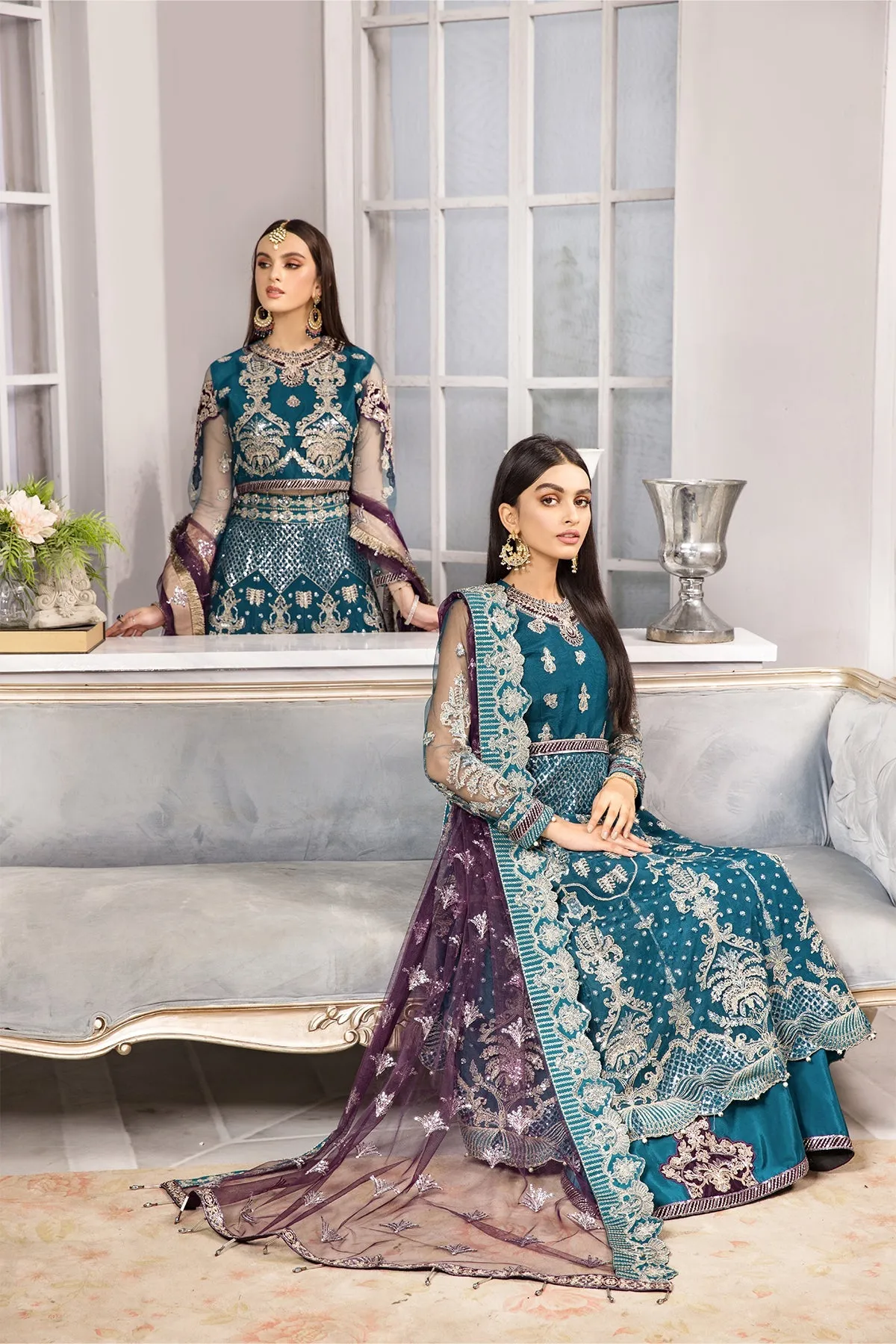 Sea Green Heavily Embellished Pakistani Maxi Style Wedding Dress