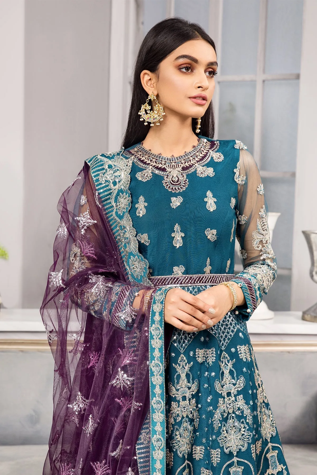 Sea Green Heavily Embellished Pakistani Maxi Style Wedding Dress